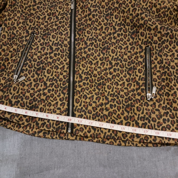 Domino Dollhouse Denim Leopard Print Moto Jacket - Brown/Black - Picture 8 of 9
